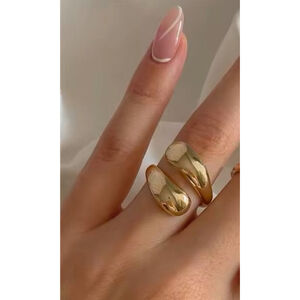 NEW Chunky Yellow Gold Plated Sterling‎ Silver Open Wrap Band Ring, Adjustable